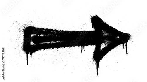 Black Graffiti Arrow Spray Paint Direction Symbol with Dripping Street Art Style isolated on transparent background