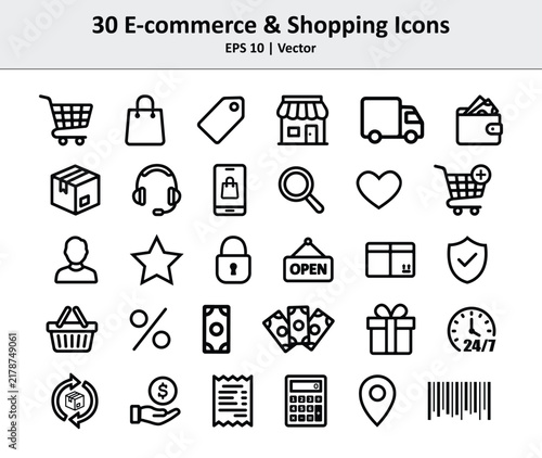 30 E-commerce and Online Shopping Line Icon Vector Set