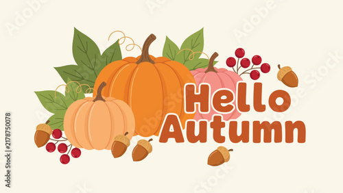 A collection of pumpkins acorns and leaves creates a vibrant autumn illustration fall seasonal harvest vector graphic design celebration
