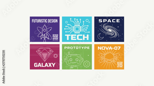 A collection of vector illustrations depicts futuristic designs technology and galactic themes illustration design space galaxy prototype orbital satellite
