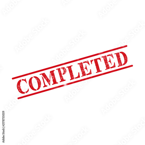 Red ink rubber stamp that says completed with a grunge texture for business documents and office paperwork