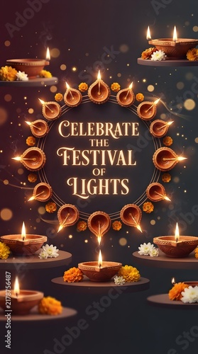 Celebrate diwali with glowing diyas and festive lights for a joyful holiday