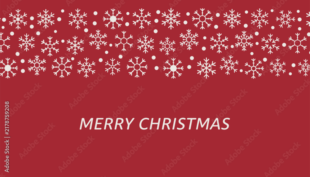 Fototapeta premium Classic red Christmas background with white snowflakes border pattern