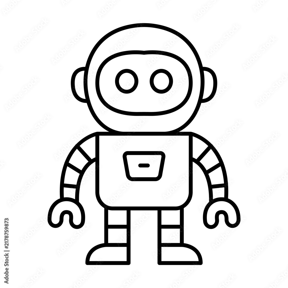 Obraz premium Cute Futuristic Robot Black and White Line Art Illustration, Artificial Intelligence and Technology Character