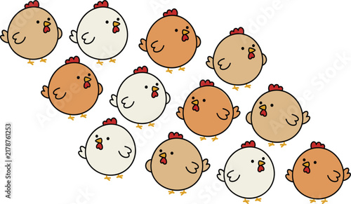 Cute Minimalist Round Chicken and Hen Character Vector Graphic Collection Set in Simple Flat Design for Nursery Decor Pattern Wallpaper and Sticker
