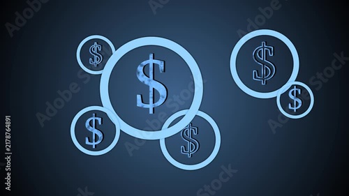 Abstract finance concept with dollar symbols inside circles animation