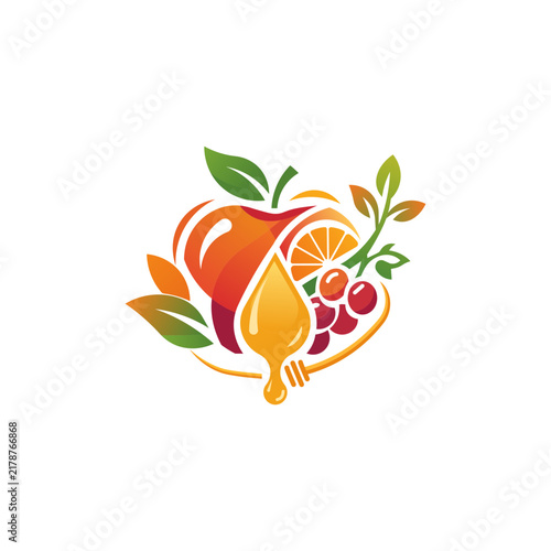 Fresh Fruits and Honey Drop Vector Illustration for Organic Food Logo
