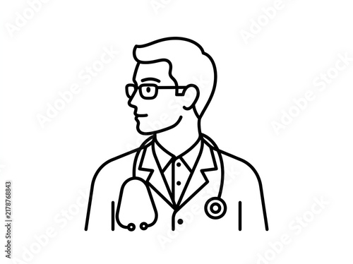 Simple Doctor Icon with Stethoscope on White Background