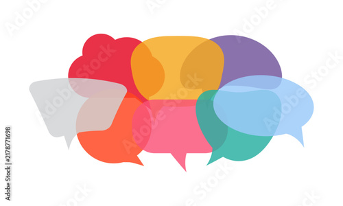 Set of Flat Colorful Speech Bubbles Transparent Icon Template Vector Illustration. Quote Symbol Talk Communication Sign Graphic. Dialogue Balloons Abstract Design Isolated on White Background