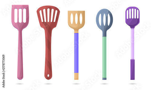 Canvastavla Colorful kitchen spatulas for cooking and recipe design transparent background