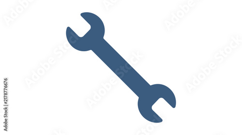 Blue wrench silhouette against a white background depicts a tool for mechanical repair