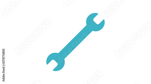 Turquoise wrench silhouette against a white background depicts a tool for repairs