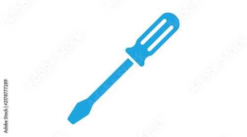 Flat blue screwdriver silhouette against a white background