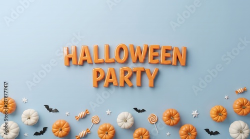 A festive halloween party scene with orange balloon letters and spooky decorations for a delightful celebration