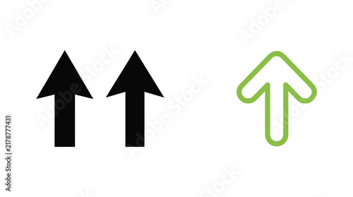Two black arrow silhouettes and a green arrow icon on a white background