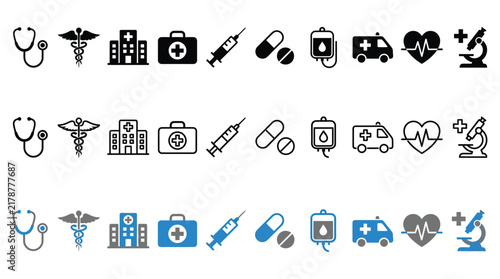 Medical icons set in black silhouette vector style