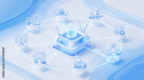 Smart Medical Hub Infographic Illustrating Wireless Connected Healthcare Devices