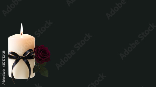 Candle on the background. Postcard for the event, memorial day, mourning. Popular pattern for designers, marketers, advertising. Object, symbol.
