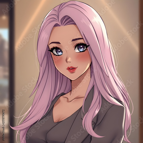 Curvy Pink-Haired Manga Girl