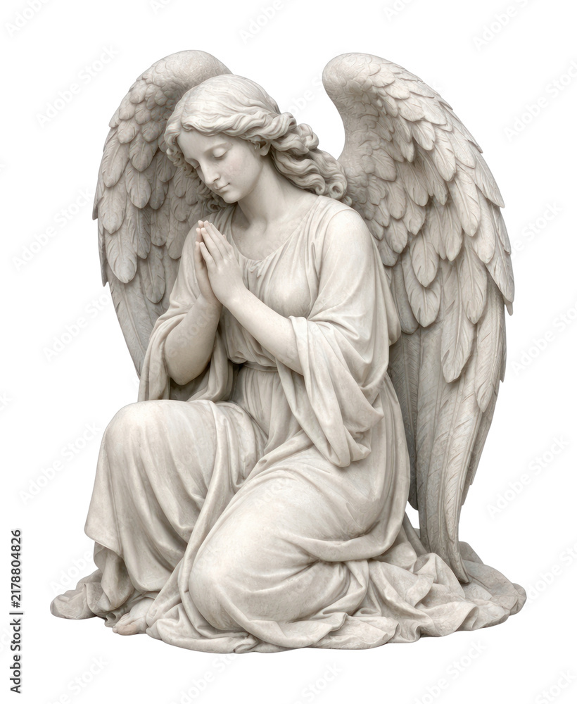 Fototapeta premium PNG Serene angel statue praying gracefully.