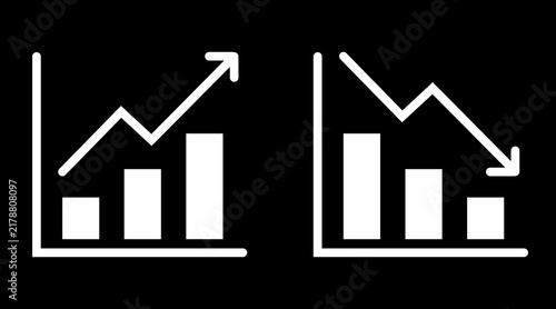 Growth and decline financial charts showing upward and downward economic progress and performance.