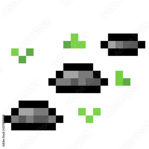 Canvastavla Pixel Art Grey Stones and Green Grass Tufts Vector Illustration Pack