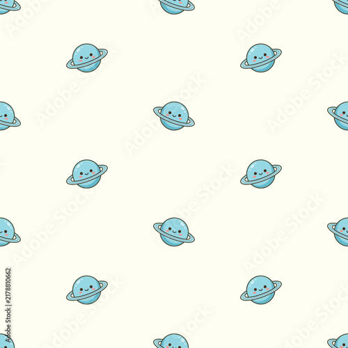 Kawaii Planet Uranus Seamless Pattern for Kids Textile on Cream Background