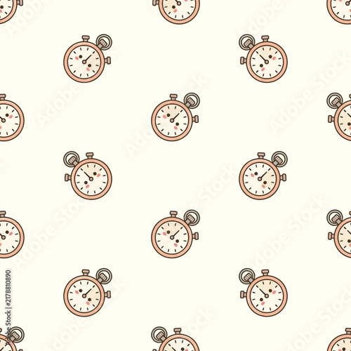 Kawaii Stopwatch Character Seamless Pattern Background Illustration