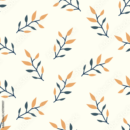 Minimalist Botanical Branches Creating Seamless Pattern on Clean Cream Background