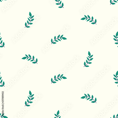 Seamless Minimalist Green Leaf Branches Repeating on Cream Background