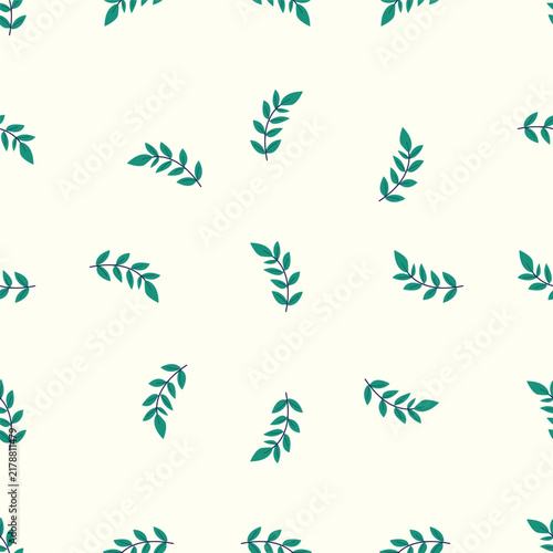 Green Leaf Branches Scattered Seamless Pattern on Light Background