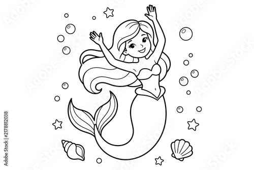 A delightful mermaid coloring page for kids offering a creative underwater adventure and artistic expression