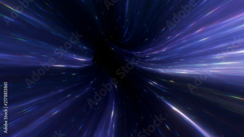 Фотография Blue and violet star streaks radiate toward a dark center with strong forward mo