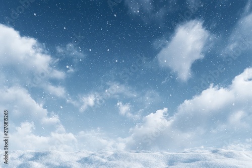 Snowfall over snowy landscape under cold winter sky