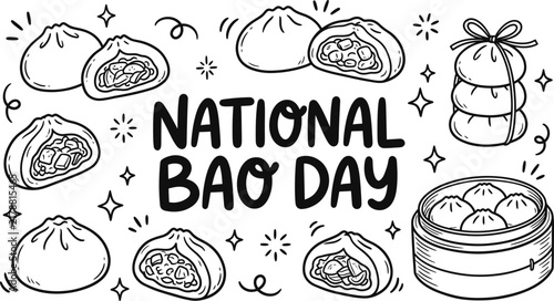 Celebrating national bao day with charming hand drawn vector illustrations of delicious steamed buns a beloved traditional chinese food and cultural celebration