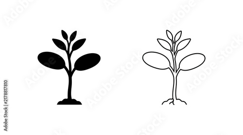 фотографія Seedling silhouettes depict plant growth with simple black and white lines