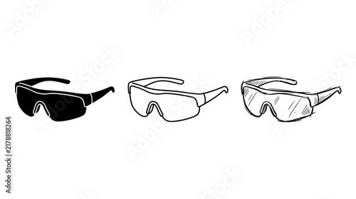 Sports Sunglasses Eyewear Icon Set in Glyph, Line Art, and Sketch Styles