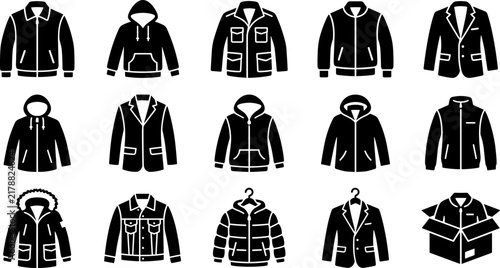Set of various mens jackets and coats icons