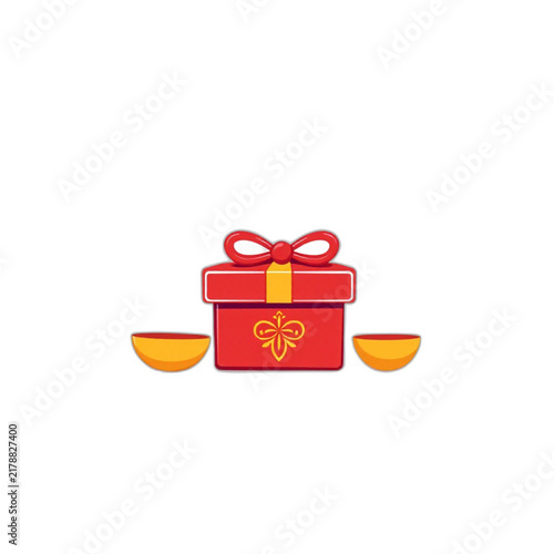 Diwali gift box icon in red and gold for seasonal gifting, isolated vector, clean edges, no shadows, transparent background