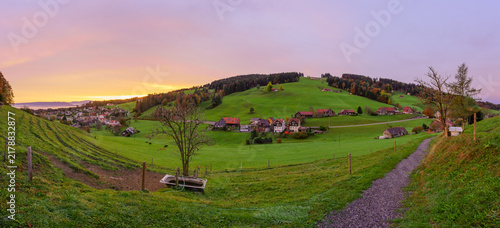Sunrise panorama of countryside and Lake Constance, northeast Switzerland