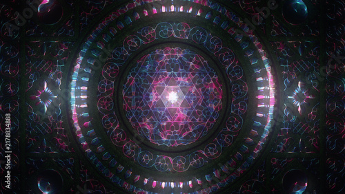 Obraz na płótnie Dark magenta and blue mandala with layered circular ornament and a faint central