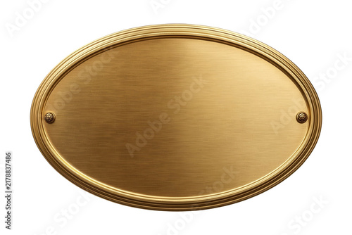 Oval blank brass plaque with small corner bolts