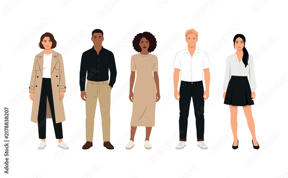 Obraz premium Diverse group of stylish people in modern casual and business attire