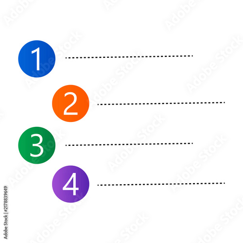 Cuadro en lienzo Colorful numbered list bullet points with lines for text on a clean design
