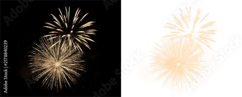 Golden fireworks with shimmering particles, bright shine and an elegant festive atmosphere.
