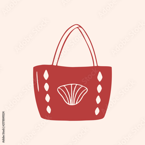 Cuadro en lienzo Beach tote bag line art illustration with scallop seashell print, handbag, coast