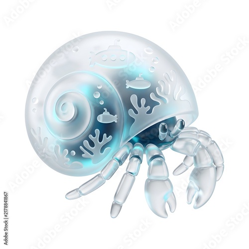 Obraz na płótnie Stylized 3d translucent hermit crab with internal blue glow
