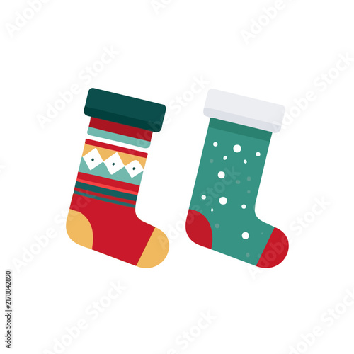 Flat 2D illustration of Christmas Stockings, simple modern design, isolated on a white background.