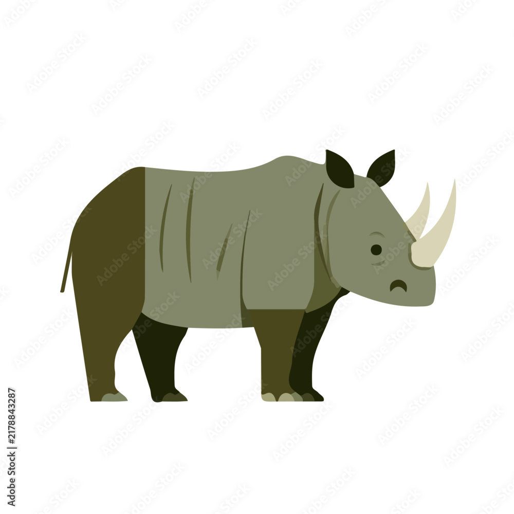 Fototapeta premium Rhinoceros, modern flat 2D illustration with clean simple shapes, isolated on a white background.