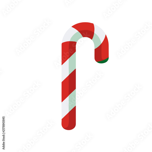 Flat 2D illustration of Candy Cane, clean vector illustration style, isolated on a white background.